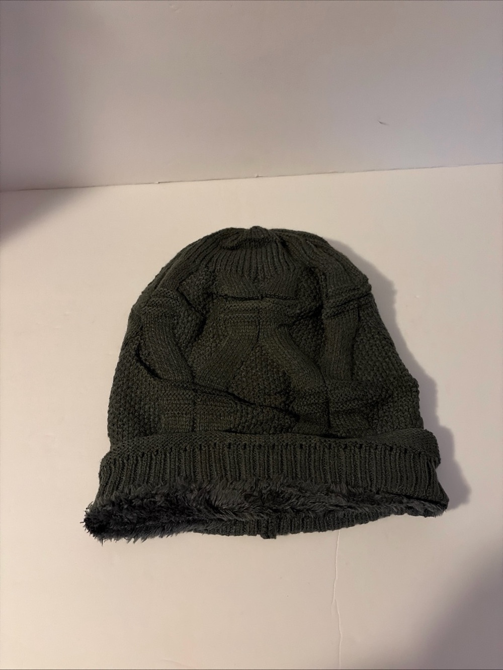 Chunky Knit Beanie Hat Dark Gray  Cuffed Slouchy Warm Winter
